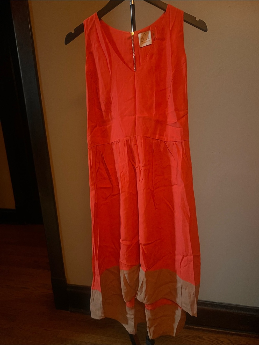Sleeveless Colorblock Maxi Dress in Bright Red and Brown